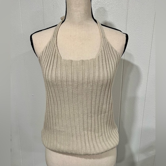 Tangents knitted casual backless ribbed knit camisole top tie around neck - Picture 1 of 12